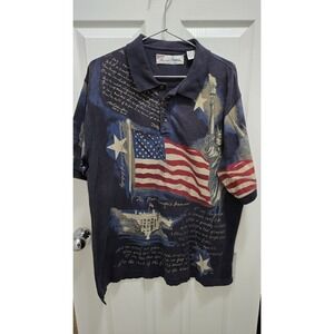 Vintage American Summer Polo Shirt Mens XL USA Flag Patriotic Liberty AOP Print